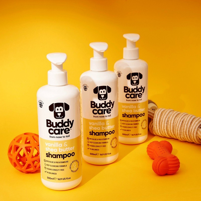 BUDDYCARE Szampon dla psów nawilżający, Wanilia i masło shea z aloesem i prowitaminą B5, 500 ml