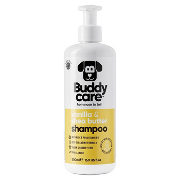 BUDDYCARE Szampon dla psów nawilżający, Wanilia i masło shea z aloesem i prowitaminą B5, 500 ml