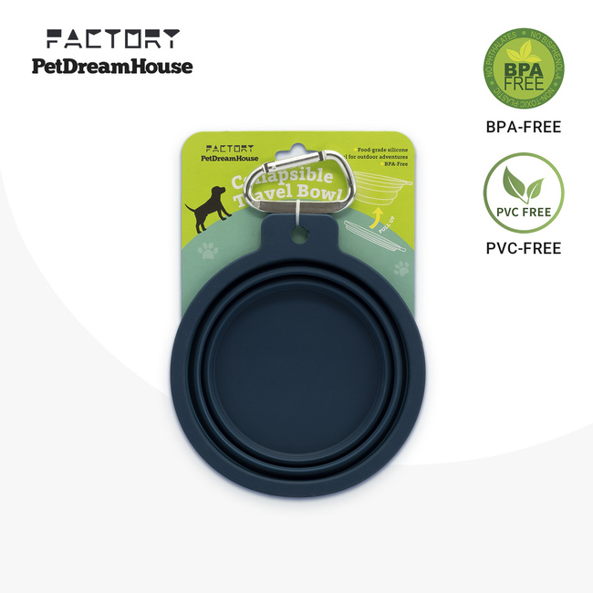 Miska podróżna silikonowa 600ml z karabińczykiem granatowa PET DREAM HOUSE