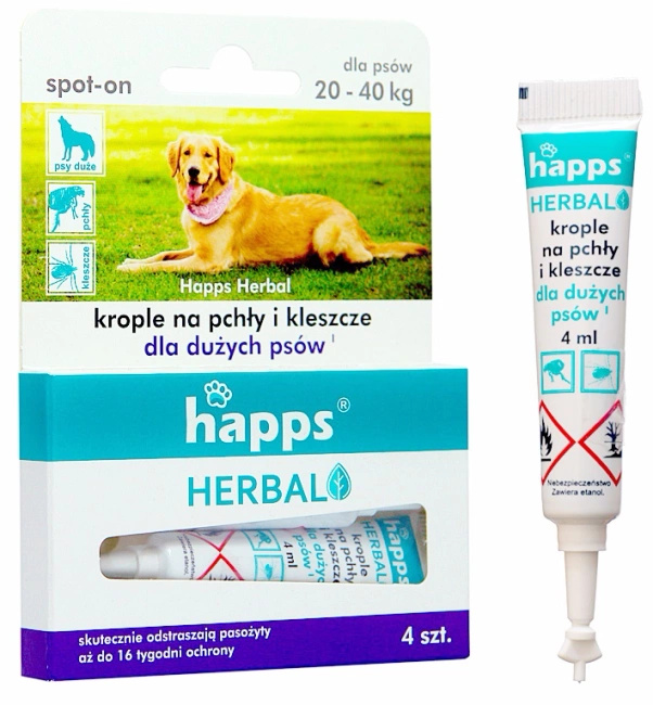 Bros Happs Herbal Krople Na Pchły I Kleszcze Dla Dużych Psów 4 Tubki