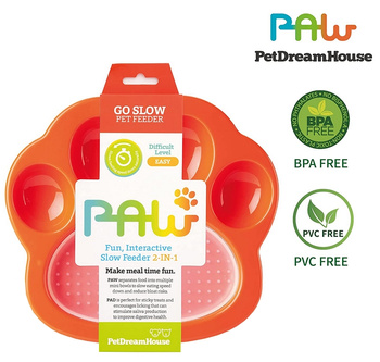 Paw 2-in-1 Mini Orange Easy - Miska do powolnego karmienia z nakładką do lizania PET DREAM HOUSE